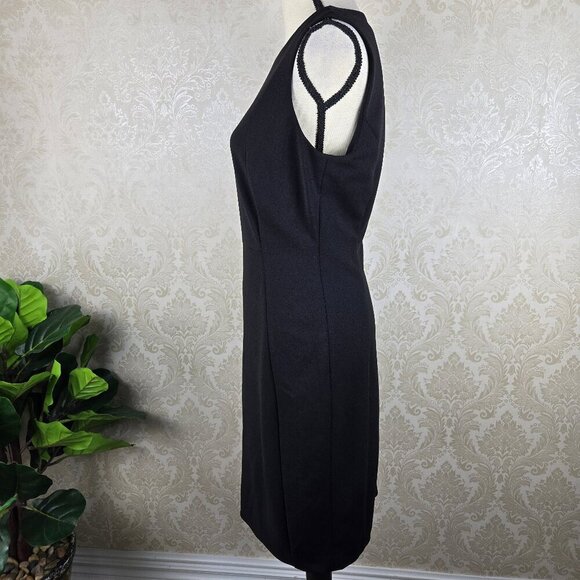 Calvin Klein Size Medium Black Sleevless Sheath Dress Gold Exposed Back Zipper - Picture 5 of 13